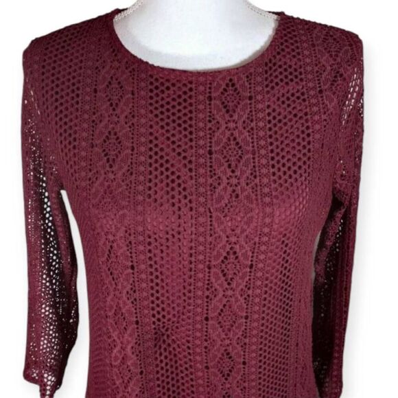 CITY TRIANGLES BURGUNDY CROCHET BOHO-INSPIRED SHIFT DRESS SZ.L EUC. - Picture 2 of 8
